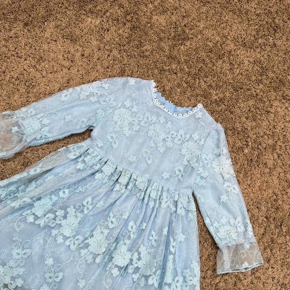 NNJXD Elegant Blue Lace Girls Kids Dress Size 8
